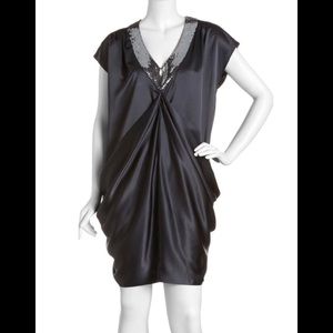 Niclole Miller Slate Draped Satin Shift Dress  SzP